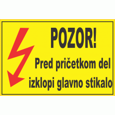 Pozor! Pred pričetkom del izklopi glavno stikalo